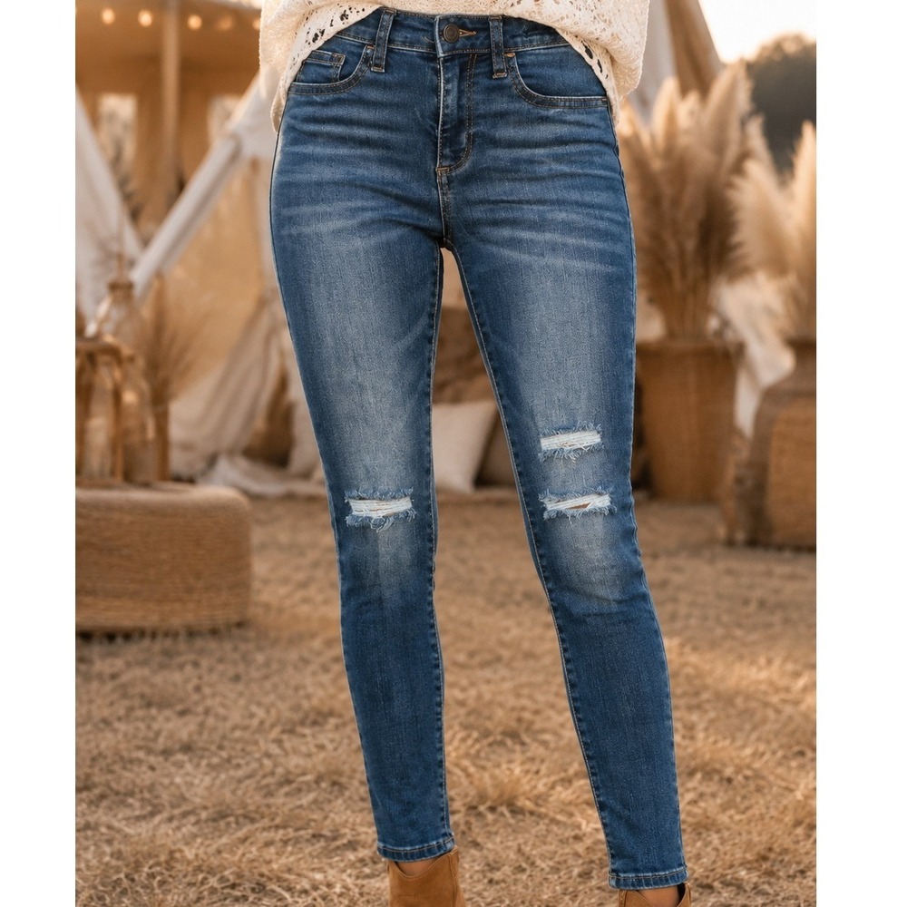 Gap Favorite Jegging Womens 24 Petite Dark Wash Distressed Skinny Jeans Crop
